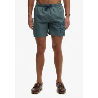 Badeshorts SUPERDRY "PRINTED LOGO 16 SWIM SHORT", Herren, Gr. XXL, N-Gr, grün (stormy weather blau), Polyester, unifarben, Badehosen Badeshorts