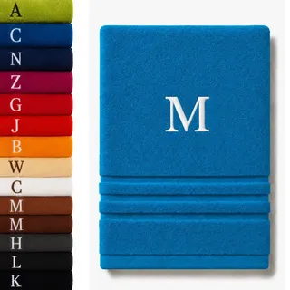 Pet-Jos Personalisiertes Monogramm-Handtuch, wunderschön gestickte Buchstaben oder Namen, Handtuch mit Monogramm Badetuch, 100% Baumwolltuch (100 x 50 cm, Türkis)