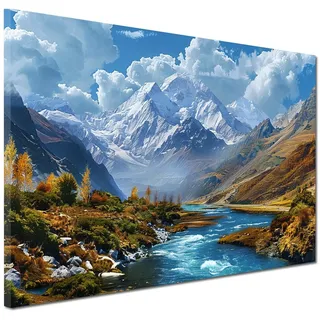 Landschaft Berge Wandbild Leinwandbild Kunst XXL Deko Fluss Größe 120x80x2cm