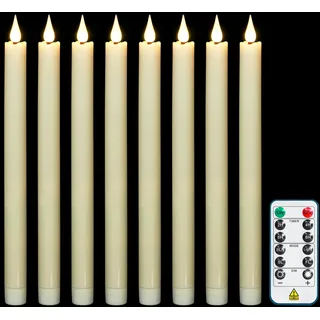 FREEPOWER 8er LED Stabkerzen mit Timerfunktion Fernbedienung Flackern Batteriebetrieben Flammenlose Kerzen Warmweiß Dimmbar, Innen/Outdoor Wasserdicht, 2x28cm