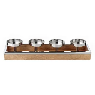 Edzard Adventskranz Lille (Höhe 9 cm, Länge 45 cm), Edelstahl und Mangoholz, für 4 Kerzen ø 8 cm