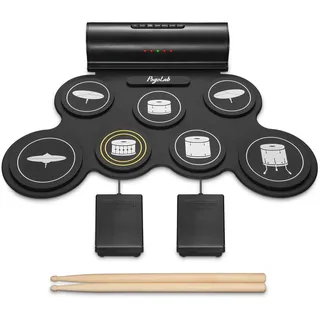 POGOLAB Schlagzeug Elektronisch E Drumset, 7 Pad, Aufrollbares Elektronisches Schlagzeug mit Lautsprecher, Wiederaufladbar Elektrische Trommel mit Sustain-Pedale, Bluetooth, Kopfhörerschlitz, Anfänger