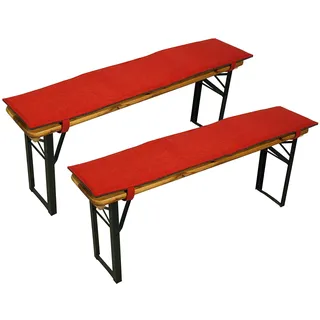 Bierbankauflagen,2er Set, Klettverschluss, Sitzkissen, 120 cm x 25 cm, Rot