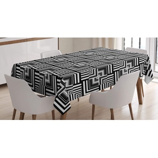 ABAKUHAUS Schwarz und weiß Tischdecke, geometrische Kunst, Druck mit Klaren Farben ohne Verblassen Waschbar für innen oder Außen Bereich, 140 x 200 cm, Weiß Schwarz