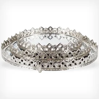 DRULINE 3tlg. Set Spiegeltablett - Tablett - Dekotablett - Make up Organizer - Kerzentablett – Schmucktablett – Kosmetiktablett - Ø 20/26/29 cm - Metall Silber/Spiegel - Geschenkidee