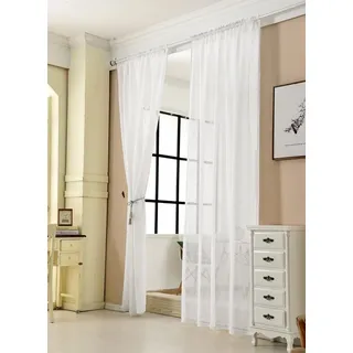 Woltu Gardinen Transparent Kräuselband 140 x 225 cm Weiß