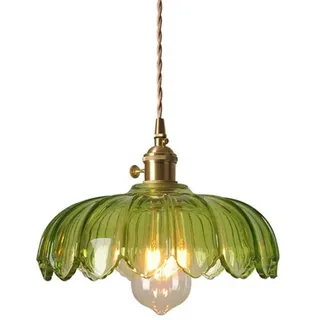E27 Lotusblatt-Pendelleuchte Vintage-Pendellampe Glas-Hängeleuchte Industrie-Kronleuchter Decken-Pendelleuchte Loft, Kaffeebar Kücheninsel 9,84 Zoll Halbkreisförmigem Transparentem Grünen Lampenschirm
