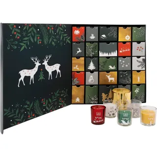 Origineller Adventskalender mit 25 Duftkerzen im Glas mit Spruch - Adventskalender kerzen - Mehrfarbige Weihnachtsversion