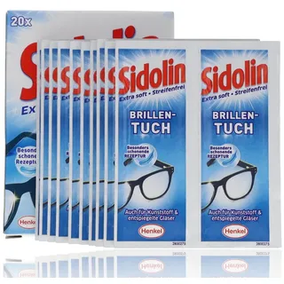 Sidolin Reinigungstücher für Brillen, Displays, Bildschirme (20 Stück), Brillenputztücher reinigen mühelos und fusselfrei, optimal für unterwegs