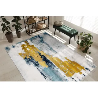 rugsx Exklusiv Emerald Teppich Glamour – Stilvoll, Vintage Blau/Gold 80x150 cm Modern Teppich für Wohnzimmer