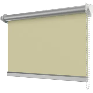 INTERDECO Verdunkelungsrollo mit Seitenzug, Thermo-Rollo, aus Polyester, Klemmfix-Rollo ohne Bohren, Beige, verdunkelnd mit rückseitiger Silberbeschichtung, Typ 3005, 75,5 x 175 cm