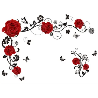 Wandaufkleber Blumen Wandaufkleber Rot Rosen Blumenranke Schmetterling Wandsticker Wandaufkleber Wohnzimmer Selbstklebend Blumen für Schlafzimmer Küche Wall Art Hochzeit Valentinstag Dekorationen
