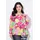 Satinbluse Papageienmuster Rosa 44