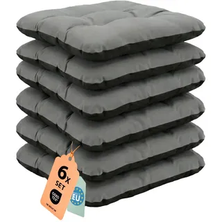 Outdoor Sitzkissen Stuhlkissen - 6er Set - 45 x 45 cm - Made in EU, Wasserdichtes & UV-beständig Gartenkissen - Stuhlauflage Stuhlpolster für Balkonstühle - Grau