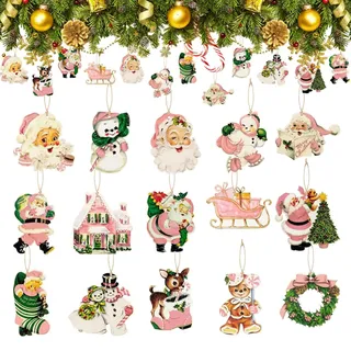 30 Stück Rosa Weihnachtlicher Baumschmuck Holzanhänger Weihnachten Dekor Zum Aufhängen,Weihnachtsmann Weihnachtsbaumschmuck Holzm,Christbaumschmuck Holz Weihnachtsanhänger Holz Party Dekor