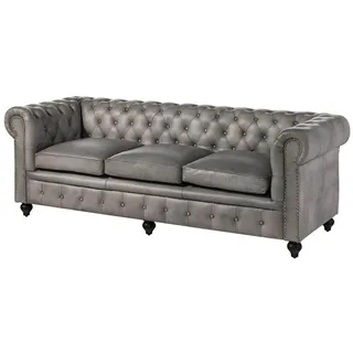MASSIVMOEBEL24.DE Couch Leder 3-Sitzer Grau
