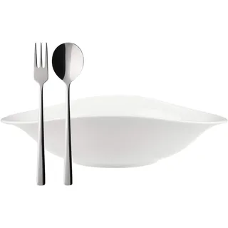 Villeroy & Boch – Vapiano, Italian-Set, 12-Teilig, 4X Pastaschalen, 4X Spaghetti-Gabel, 4X Spaghetti-Löffel, Spaghetti Und Nudeln, Premium Porzellan, Edelstahl, Spülmaschinenfest, Mikrowellensicher