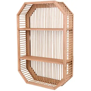 Wandregal Holz Rattan Boho Design Regal Natur Deko 44x12x62cm