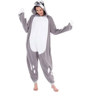 Onesie Faultier Plüsch Kostüm Schlafanzug Unisex XL Grau