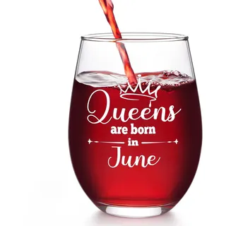 Joymaking Weinglas ohne Stiel, Queens Are Born in Juni, Geburtstagsgeschenk für Frauen, Rot, 12 cm H x 7,3 cm T
