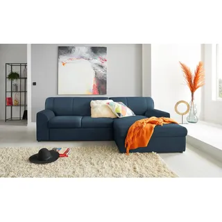 DOMO collection Ecksofa Topper, elegant und zeitlos, kompaktes Stellmaß 245/155cm, L-Form, mit Recamiere, wahlweise mit Schlaffunktion blau