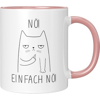 TassenTicker Tasse TASSENTICKER - Nö einfach Nö - Tasse für die Arbeit - Freche Katze, 330ml rosa|weiß