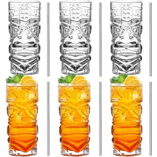 Transparente Tiki-Gläser, Set mit 170-400 ml, moderne Bar-Tiki-Cocktailgläser, perfekt für exotische Cocktails, Mai Tai, hawaiianische Cocktails, tropische Insel, Trinksware-Set