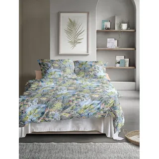 IRISETTE Tokio Motiv Baumwolle Blau 155 x 220 cm + 2 x 80 x 80 cm