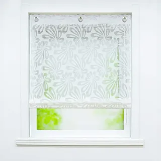 Joyswahl Ausbrenner Raffrollo mit Floral Motiv »Olivia« transparente Ösenroll mit Hakenaufhängung, ohne Bohren Küche Wohzimmer Gardinenschals BxH 80x140cm Weiß 1 Stück