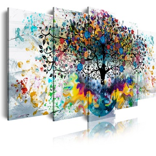 DekoArte 562 - Moderne Leinwandbilder Digitaler Kunstdruck | Dekorative Leinwand für Ihr Wohnzimmer oder Schlafzimmer | Landschaft Baumfarben auf weißem Hintergrund | 5 Stück 150 x 80 cm