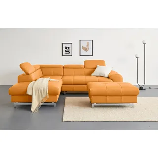 Cotta Ecksofa "Chef L-Form", orange (amber), B:257cm H:72cm T:206cm, Luxus-Microfaser (100% Polyester);Kunstleder Softlux;Leder Advantage (abgedecktes Spalt-Rindsleder), Rückseite mit schwarzem Spannstoff bezogen;NaturLEDER (echtes Rindsleder), Rückseite mit 