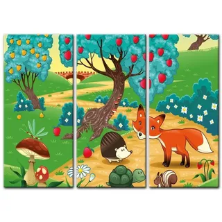 Bilderdepot24 Leinwandbild Kinderbild - Tiere im Wald, Tiere bunt 90 cm x 60 cm