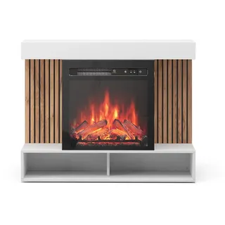 Vicco Elektrokamin Lynea, 100 cm mit realistischem Flammeneffekt und Heizung 1800W, Weiß - Bioethanolkamin, x 80 x 25