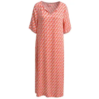 Smith & Soul Maxikleid Straight V-neck Dress with Fringes - oat milk print orange M