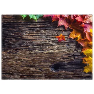 Wallario Teppich Herbstblätter auf altem Holz, rechteckig, rutschfest braun 50 cm x 70 cm