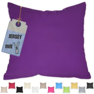 Jersey Kissenbezug 80x80 cm Lila – Baumwolle Kissenhülle | Kopfkissenbezug mit Reißverschluss - elastischer Kissen Überzug für Zierkissen, Kopfkissen - pflegeleicht & atmungsaktiv
