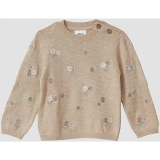 Feinstrickpullover mit Blumen-Stickerei - braun - 62