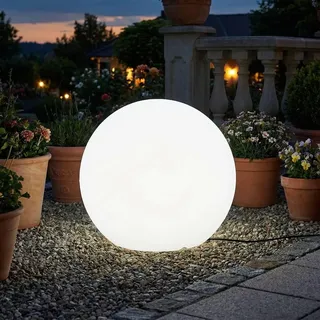 Leuchtkugel mit Kabel Stecker Weiß IP65 inkl. E27 LED 6500 K rund Ø 40 cm robuste Wegeleuchte Terrasse Kugelleuchte Garten - Weiß