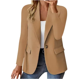Lässige Blazer für Damen mit langen Ärmeln, Arbeits-Büro-Jacke, lockere leichte Sommer-Blazer mit offener Vorderseite, Anzugjacken-Outfit, 06 Khaki, L - L