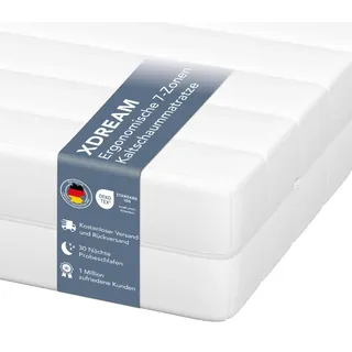 XDREAM Pure 7-Zonen Matratze 90x200 cm | H2 (Härtegrad 2) weich | Ergonomische Kaltschaummatratze | Hypoallergen & Antibakteriell | Bezug abnehmbar & waschbar | Öko-TEX® | (11cm, 90 x 200 cm)
