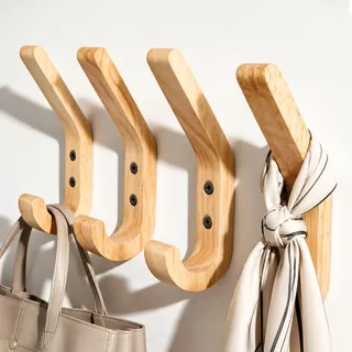 WJUAN Garderobenhaken Holz 4er Set, Eiche Massivholz Wandhaken 155mm