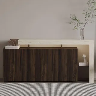 Skye Decor, Hochwertiger Konsolentisch mit LED-Beleuchtung, Travertin und Walnuss, 170 x 80 x 35 cm | 100% melaminbeschichtete Spanplatte, 18 mm di... - Beige/Braun
