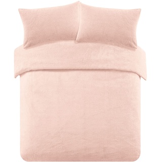 Brentfords Teddy-Fleece-Bettbezug mit Kissenbezug, wärmend, flauschig, warm, weich, Blush Pink, Kingsize