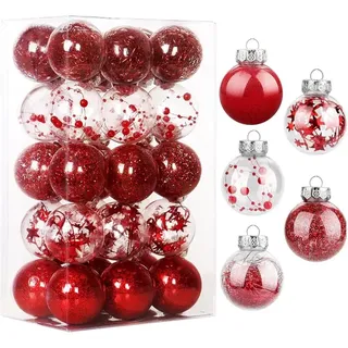 30 Personalisierte Rote Christbaumkugeln, Bruchsichere, Transparente Christbaumkugeln Mit Schnur, Weihnachts-, Party- Und Hochzeitsdekoration - Crezuo
