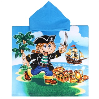 com-four® Badeponcho mit Kapuze - Strandtuch mit Piraten-Motiv - Kapuzenüberwurf für Strand, Schwimmhalle und Badezimmer - weiches Handtuch zum Überziehen (Poncho Pirat)