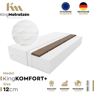 Matratze KingKOMFORT PLUS 100x200x12cm aus hochwertigem Kaltschaum | Rollmatratze mit waschbarem Bezug und Kokosmatte | H3/H4