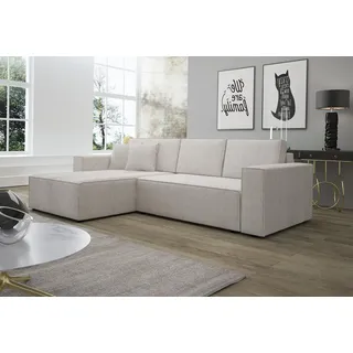 Fun Möbel Ecksofa Schlafsofa Sofa CONOR PREMIUM Stoff Poso Altweiß Ottomane Links