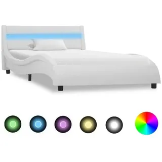 vidaXL Bett Bettgestell mit LED Weiß Kunstleder 90x200 cm weiß 100 cm x 225 cm x 57 cm