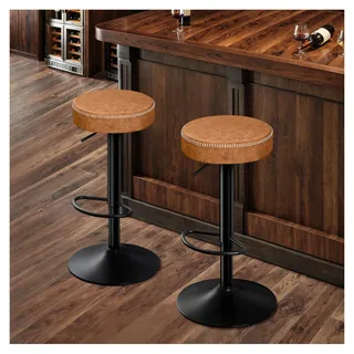 STOOLINK 2er Set Barhocker, Barstuhl Höhenverstellbar Tresenhocker mit Mikrofaser-Leder, Küchenhocker mit Fußstütze und Ohne Lehne, Thekenstuhl 360° Drehbar, Barhocker 150kg-Braun