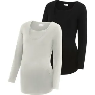 NEUN MONATE Umstandsshirt NEUN MONATE "2er Pack Stillshirts mit praktischem Ausschnitt", Damen, Gr. 36/38, schwarz (schwarz, graumeliert), Jersey, Obermaterial: 95% Baumwolle, 5% Elasthan.